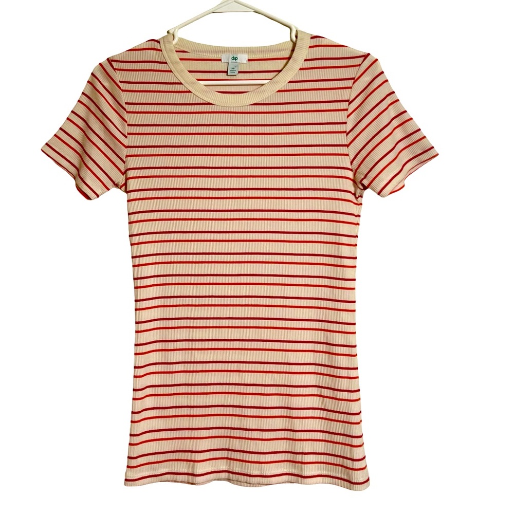 dip Woman’s Crewneck Ribbed Cream, Red, and Orange Striped Tee